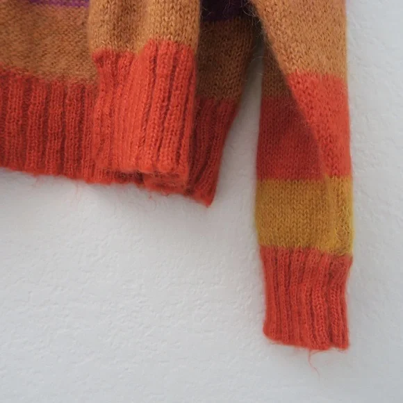 Vintage GAP Women's Multicolor Striped Sweater Rainbow Open Front Mohair Blend - Picture 4 of 11